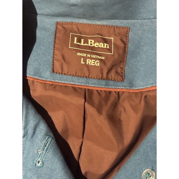 LL Bean Coat Womens  Large Pea Blue Cotton Button Up Belted Collared Jacket Y2K - Picture 5 of 8